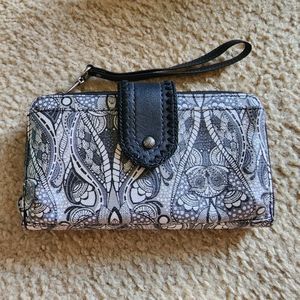 Sakroots Wallet Wristlet Black and White Owl Print
